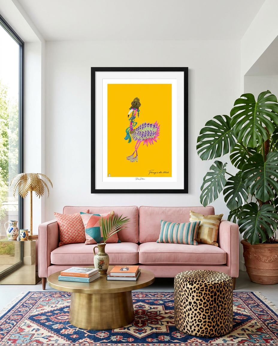 Penny Platforms shown framed in a quirky living room